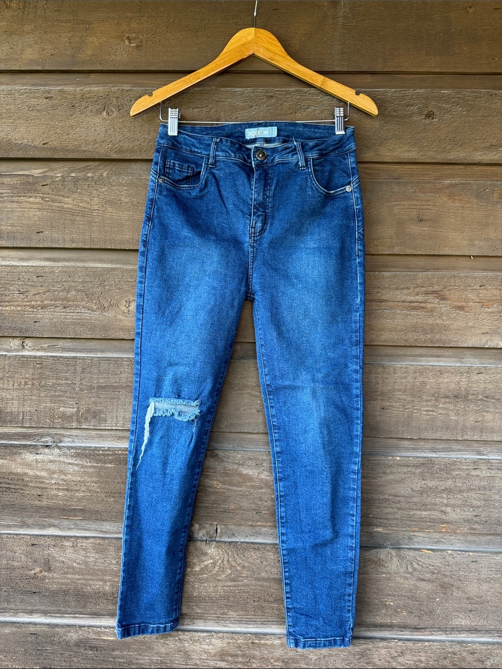 Index Denim High-Rise Blue Women's 32 Jeans with Distressed Knee